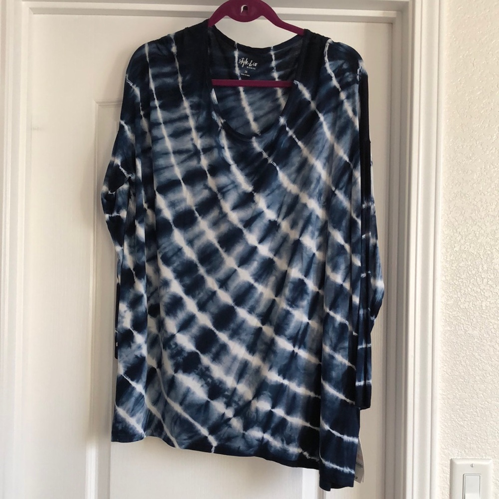 Style and Co 2X Romantic Charm Blue Blouse